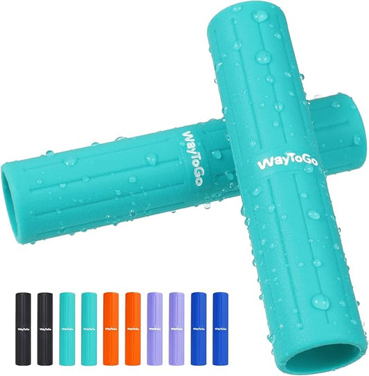 WayToGo Kayak Paddle Grips, Non-Slip Paddle Grips for Kayaking, Soft Silicone Wraps Blister Prevention Kayak Paddle Board Accessories for Take-Apart Paddles, 2 Pack