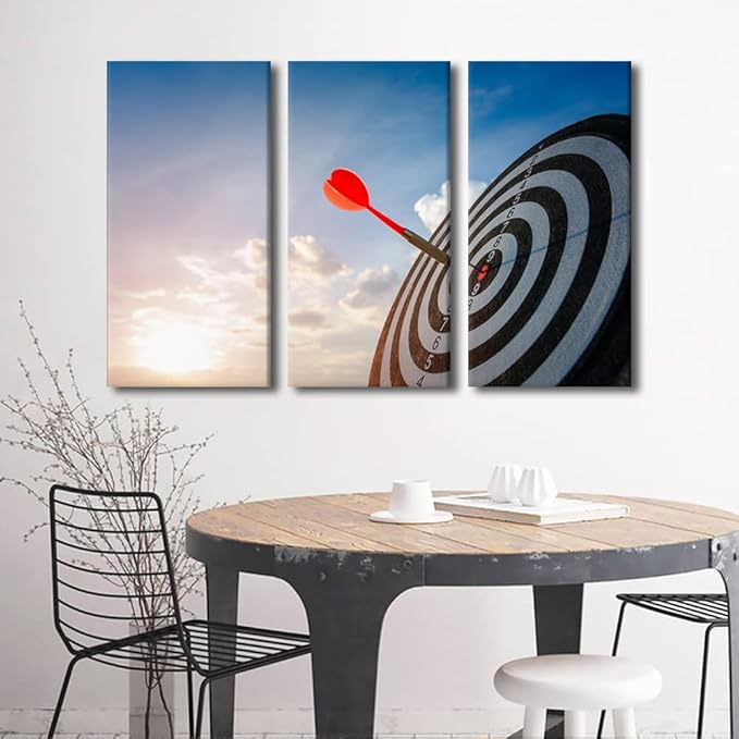 Canvas Wall Art for Living Room Office Dartboard with Darts Closeup Modern Home Decor Wall Art Motivational HD Printed Posters for Bedroom Goal Achievement Concept Pictures Ready to Hang, 28"Wx42"H