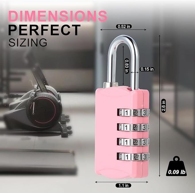 DELSWIN Small Combination Lock for Locker, 4-Digit Mini Combo Lock for Backpack and Luggage, [Sakura Pink] Combination Padlock for School Gym Locker (Pack of 4)