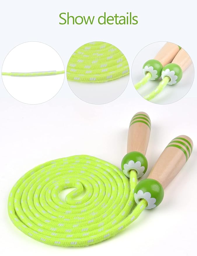 Jump Rope for Kids, Lorvain Adjustable Skipping Rope, Kids Jump Ropes with Wooden Handle for Girls Boys, Weighted Jumping Ropes for Fitness Workout Exercise Outdoor Fun Activity