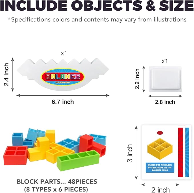 FAVANTIME 48pcs Stacking Game Tetra Balance Tower Stacking Blocks Board Games for 1-4 Players Family Games for Kids, Adults, Party, Travel Team Building Blocks Toy