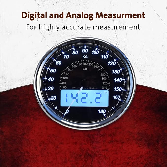 EILISON Highly Advance 2-in-1 Digital & Analog Weighing Scale for Body Weight-400lbs, 4 High Precison GX Sensor Accurate, Thick Tempered Glass, Extra Large Display (Red)
