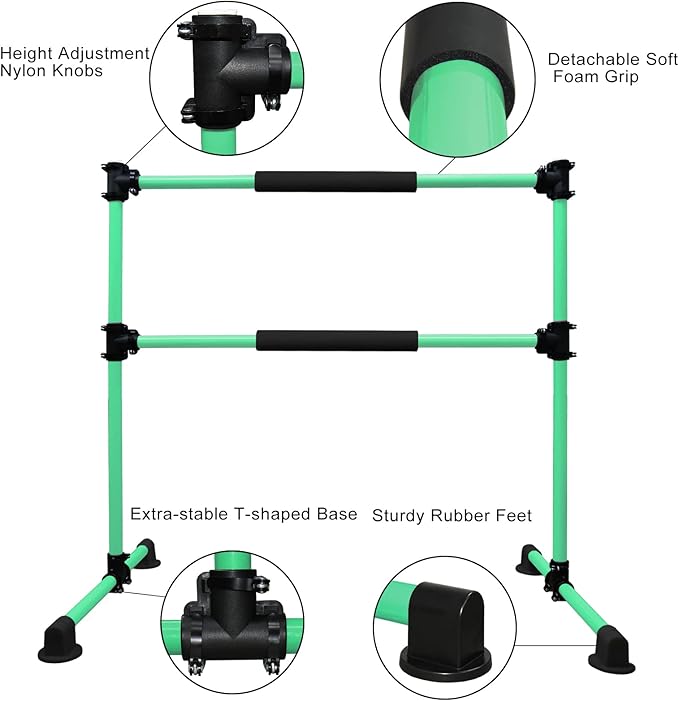 Wesky Double Ballet Barre Portable 4FT Adjustable Freestanding Ballet Barre Fitness Stretching Dancing Bar for Home Studio Adult and Kids