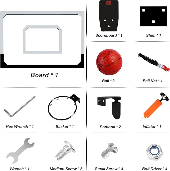 AOKESI Aokesi Basketball Hoop Indoor/Outdoor, Mini Basketball Hoop Set with Electronic Scoreboard Air Pump & 3 Balls Over The Door Basketball Hoop Perfect Sports Basketball Toys for Kids & Adults