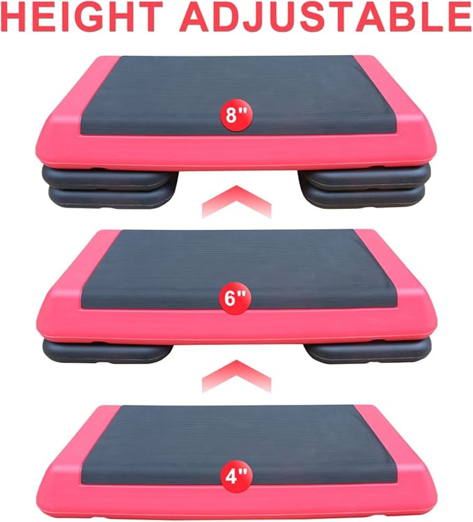 Househould Adjustable Workout Aerobic Stepper in Fitness & Exercise Step Platform Trainer Pink Black with 2 or 4 Risers