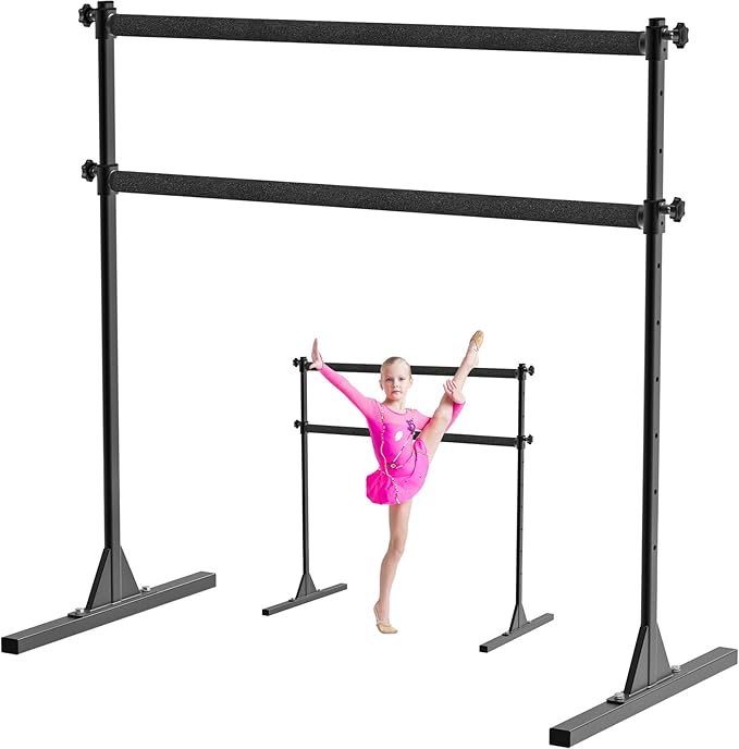 4FT/5FT/6FT Height Adjustable Freestanding Ballet Barre with Fabric Sleeve Portable Double Ballet Bar 350 lbs Capacity Heavy Duty Dance Barre for Home Workout, Stretch