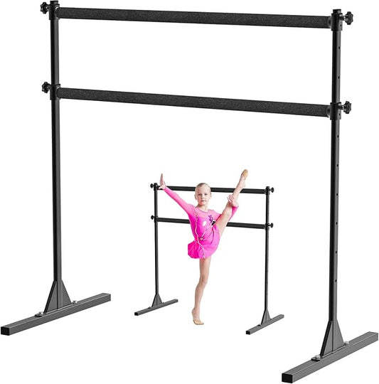 4FT/5FT/6FT Height Adjustable Freestanding Ballet Barre with Fabric Sleeve Portable Double Ballet Bar 350 lbs Capacity Heavy Duty Dance Barre for Home Workout, Stretch