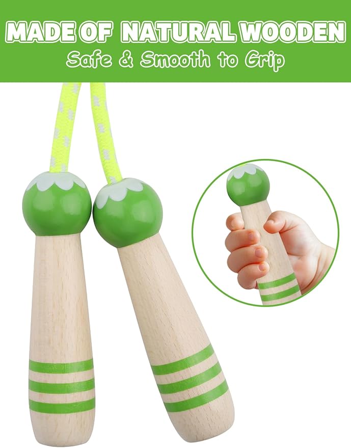 Jump Rope for Kids, Lorvain Adjustable Skipping Rope, Kids Jump Ropes with Wooden Handle for Girls Boys, Weighted Jumping Ropes for Fitness Workout Exercise Outdoor Fun Activity