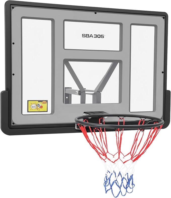 44'' Basketball Backboard and Rim Combo, Wall Mounted Hoops with PET Shatter Proof Backboard and Durable Rim, All-Weather Net for Indoor and Outdoor Use