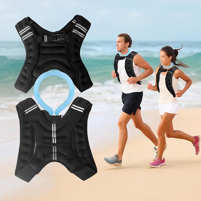 Weighted Vest for Women Men & Neck CoolingTube 2 pcs - Weighted Vest Woman,with Reflective Stripe Adjustable Safety Buckle,Men Womens weighted vest for Walking 6.6LB(3kg)11LB(5kg)17.6LB(8kg)22LB(10kg)
