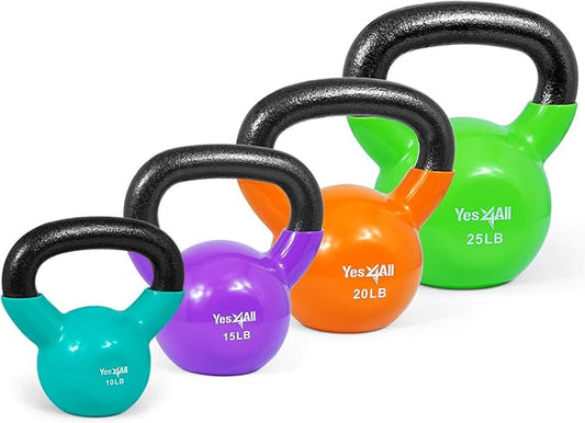 Yes4All Kettlebell Set Vinyl Coated Weights Combo for Full Body Workout Equipment Push up, Grip Strength Training, Dumbbell Weights Exercises