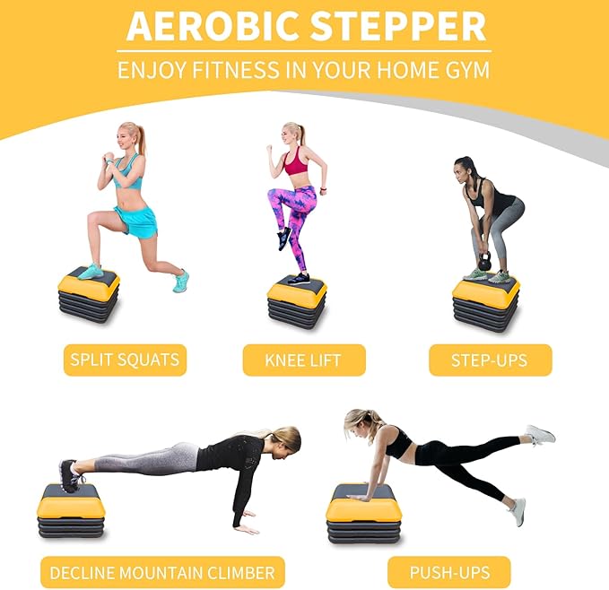 16" x 16" Adjustable Aerobic Step Platform with 4 Risers, Workout Stepper Platform for Home Gym Fitness Exercise