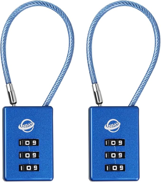 3 Digit Cable Combination Lock 5 inches Cable for School Gym Locker,Filing Cabinets,Helmet,Toolbox,Luggage Suitcase,knapsack,Blue 2Pack