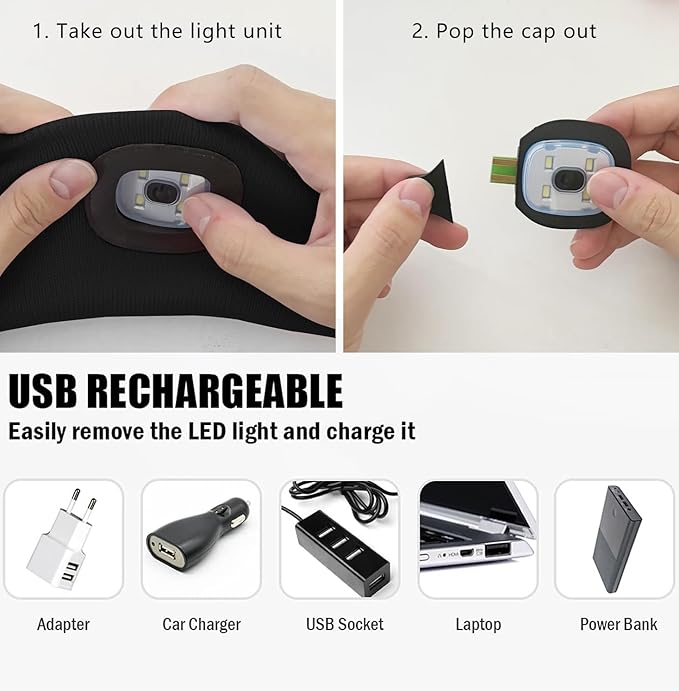 ATNKE 4 LED Lighted Sport Sweatband,USB Rechargeable Running Head Band Lamp High Stretch Wicking Gifts for Men and Women