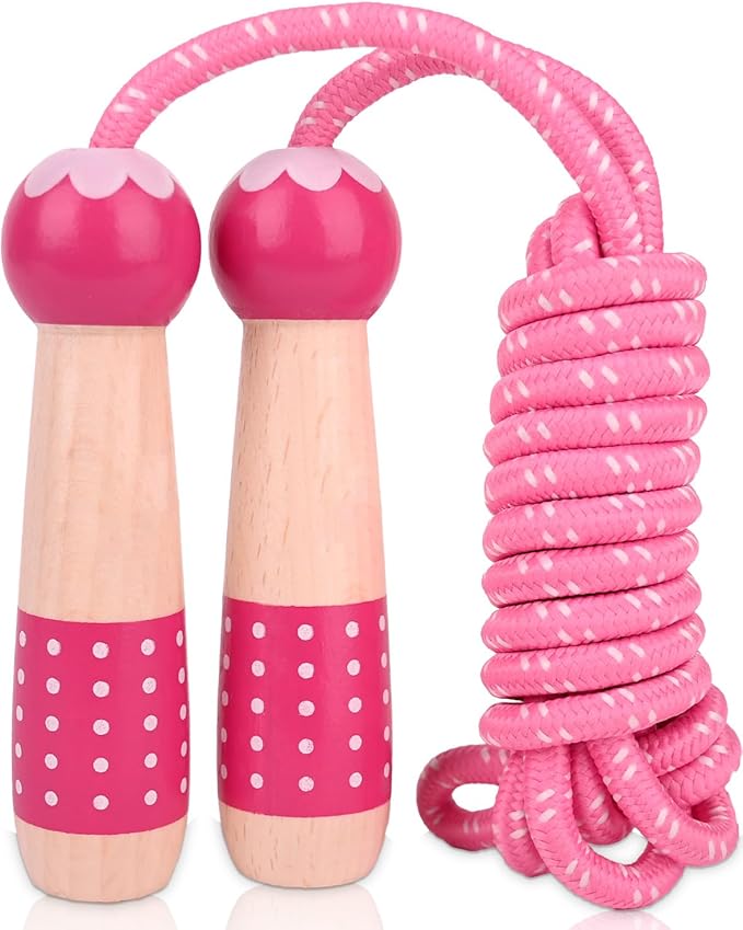 EGOSKY Jump Rope Kids, 7.2ft Children Adjustable Cotton Skipping Rope with Wooden Handle for Boys Girls Fitness Outdoor Activity