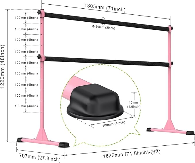 Dolibest Freestanding Ballet Bar, Height Adjustable Ballet Bar, Heavy Duty Dance Bar, with Non-Slip Rubber Pads, Enhanced Stability, Dance/Yoga/Fitness Stretching Bar, Ideal for Kids and Adults