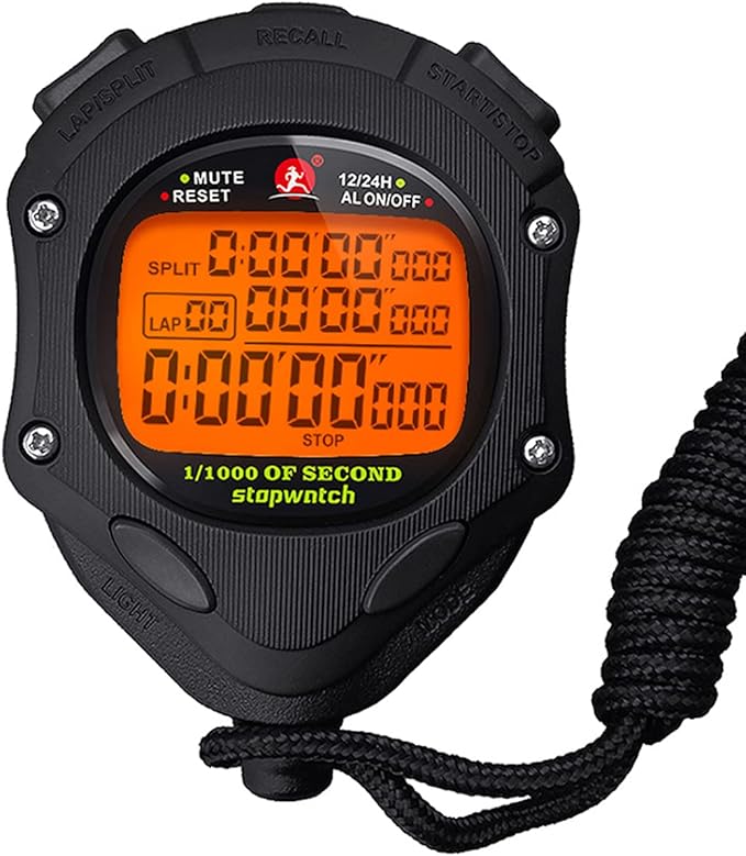 Digital Stopwatch Timer with Back Light Stop Watch 0.001second Timing|100 Lap Memory,Large dispaly Alarm Clock for Coach Sports Swimming Running Marathon Competition(100LAP(Back Light))