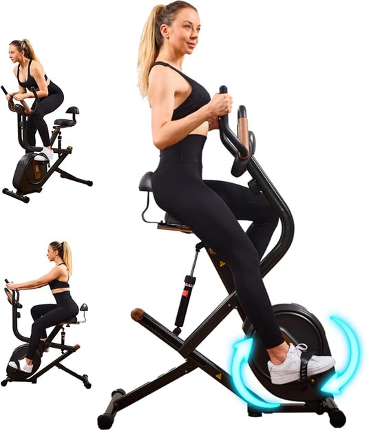 3 in 1 Exercise Bike,Squat Machine,8-level Adjustable Magnetic Bike for Home with App,Squat Rowing Machine, Low Noise Indoor Cycling Bike with 300lbs Weight Capacity,Glutes & Leg Home Workout Machine and Fitness Courses for Weight Loss