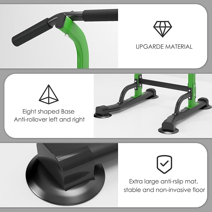 Dland Power Tower Pull Up Bar Dip Station and Height Adjustable Dip Bar Stand, Multi-Function Home Gym Exercise Equipment Strength Training Fitness Workout Station