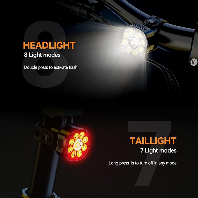 Victagen Bike Lights Kit 9LED Bike Headlights High & Low Beams, Ultra-Light and Bright Bicycle Lights, Waterproof Bike Lights for Night Riding, USB-C Bicycle Front and Rear Lights