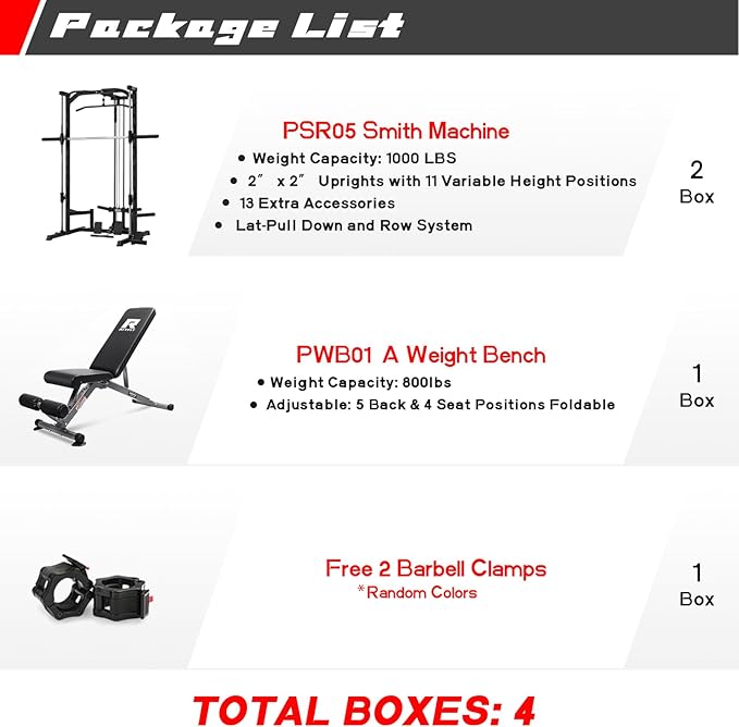 RitFit Smith Machine Power Rack with LAT-Pull Down System, Landmine, Barbell Bar, Plate Storage Pegs and More Training Attachment