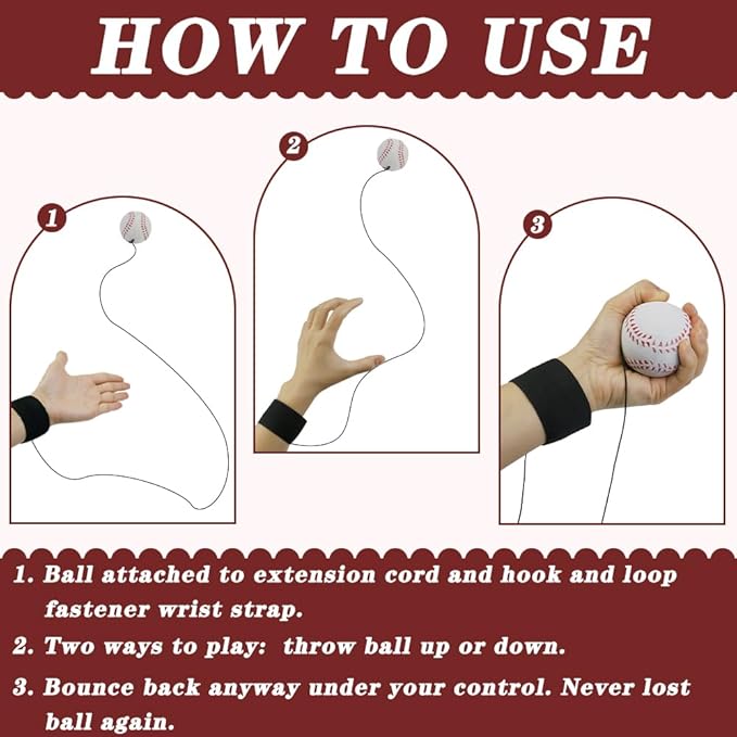 Wrist Return Ball, 2.36inches Rubber Rebound Ball with Strap for Wrist Exercise Play