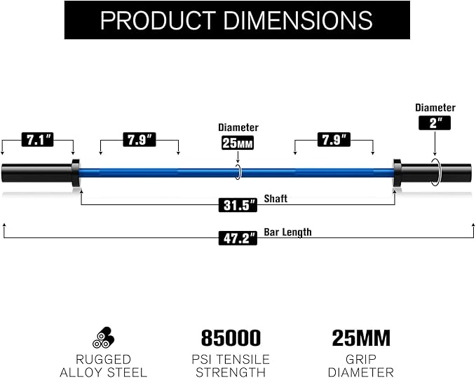 RITFIT Olympic Barbell 4ft/4.8ft/6ft - 2 Inch Weight Bar for Strength Training, Weightlifting, Squat, Deadlift, Bench Press, Curl, Overhead Press - 350lbs/500lbs Capacity