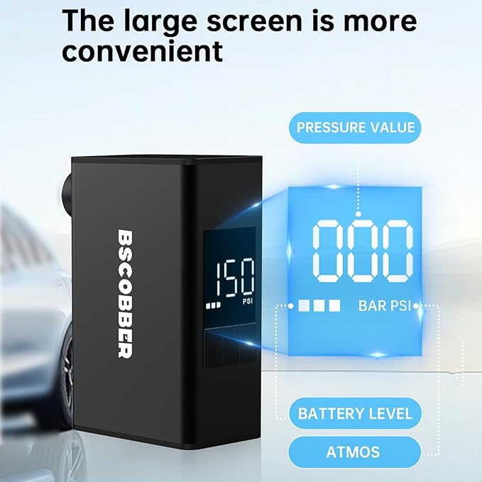 Mini Bike Pump Electric Bike Pump 150 PSI Portable Bike Tire Inflator Air Compressor Rechargeable Bicycle Air Pump with Gauge,Tiny Pump with Presta & Schrader Valve for Mountain/Road Bike