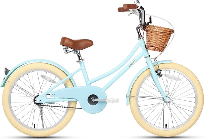Glerc Little Molly 12-20 Inch Kids Retro Cruiser Bike for 2-13 Year Old with Wicker Basket & Training Wheels/Kickstand, Multiple Colors