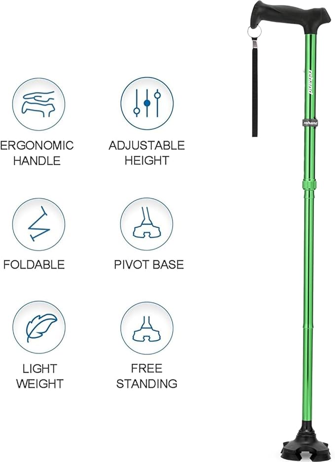 REHAND Walking Cane for Men & Women - Foldable, Adjustable, Lightweight, Self Standing Pivot Walking Cane, Soft Handle Grip, with Travel Bag, Walking Sticks for Seniors & Adults