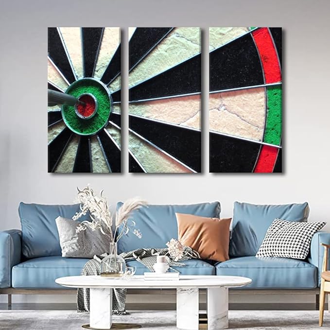 3 Pieces Dart Board Modern Wall Art Shooting Target House Decorations for Living Room Inspirational Canvas Wall Art Paintings for Bedroom Office Decor Artwork Framed Easy to Hang - 40"Wx60"H