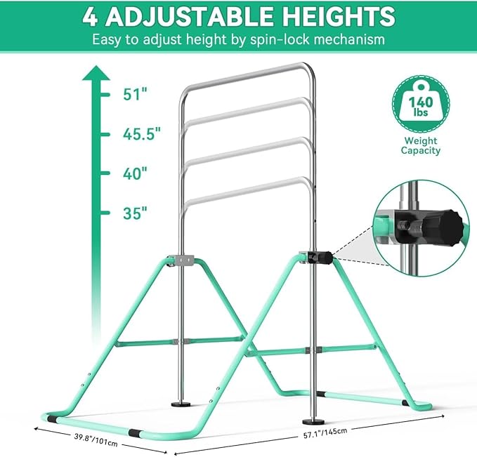 FBSPORT Gymnastics Bar for Kids, Adjustable Height Gymnastic Horizontal Bars,Junior Training Bar Children Folding Training Monkey Bars for Home Using