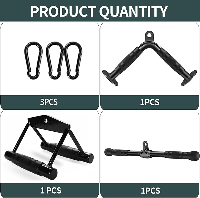 Cable Attachments for Gym, Cable Machine Attachment Set, LAT Pulldown Attachments, Cable Machine Accessories, Tricep Pull Down Attachment, Home Gym Accessories
