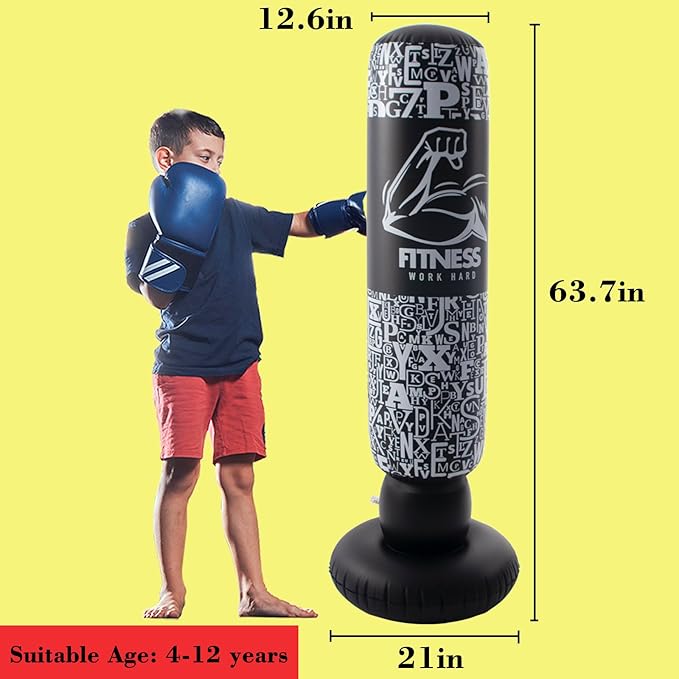 DIMAR GARDEN Inflatable Punching Bag for Kids, 64 Inch Boxing Bag for Karate & Taekwondo Practice