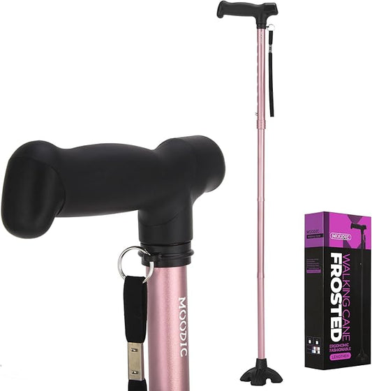 Walking Cane for Women, Extended Grip; Solid Base; Foldable; Adjustable Heights; Lightweight; Free Standing; Portable Canes for Women for Stability (Pink)