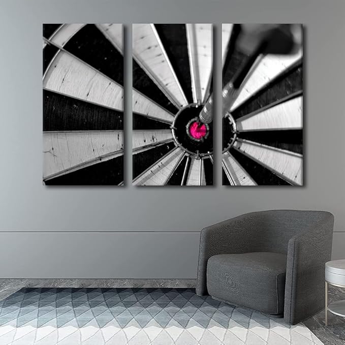 3 Piece Black and White Wall Art Dart Hits the Bullseye Poster Sports Theme Artwork Motivational Wall Art Canvas Wall Art Wall Decor for BedroomDart Target Wall Art Framed Ready to Hang(40"Wx60"H)