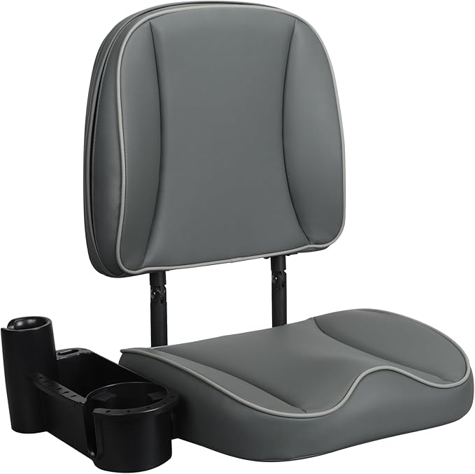 Folding Boat Seat Low Back Fishing Boat Seats with Caddy Organizer, Charcoal/Charcoal/Light Gray