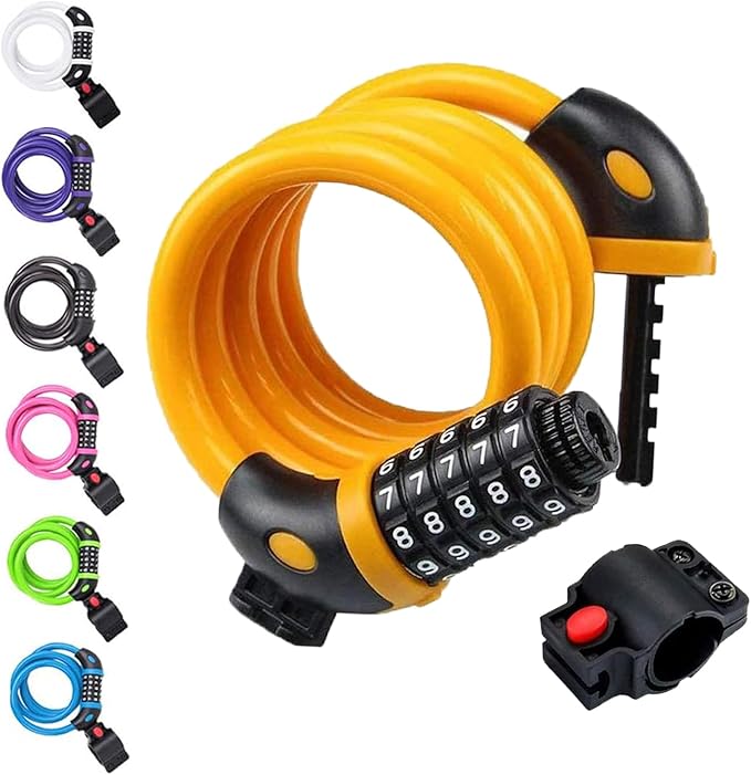 NDakter Bike Lock, 4/5.6 Feet Bicycle Cable, High Security 5 Digit Resettable Combination Coiling Bicycle Lock, Heavy Duty Anti Theft Cable with Mounting Bracket, 1/2 Inch Diameter (12mm)