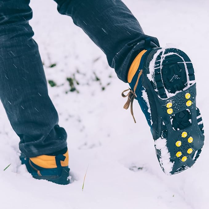 Ice Cleats for Shoes and Boots, Silicone Snow Grips, Stainless Steel Shoe Spikes, Traction Cleat Crampon for Walking on Snow, Ice Anti Slip Footwear