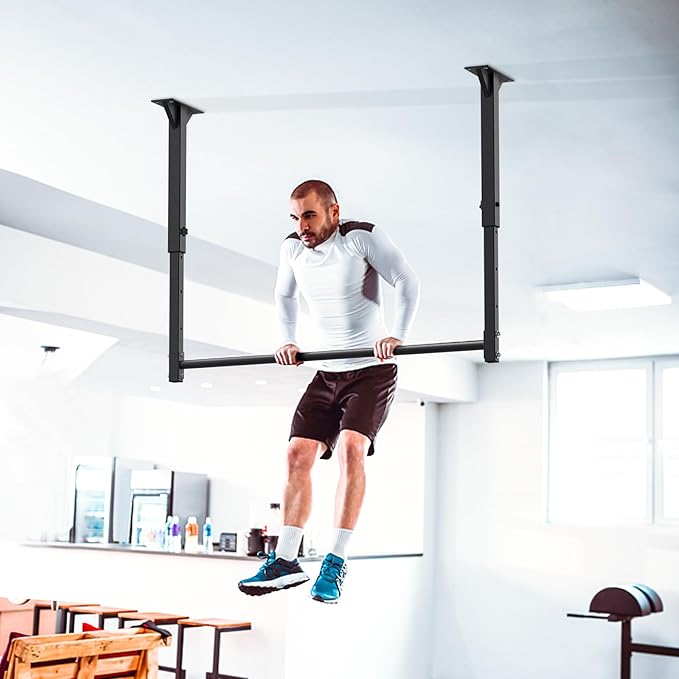 Kipika 48" Ceiling Mounted Pull Up Bar, Heavy Duty Multi-Grip Chin Up Bar,Mounted Pull Up Bar, Adjustable Height, Pull Up Bands for Chin Ups & Body Stretching, Ideal for Home Gym and Strength Training