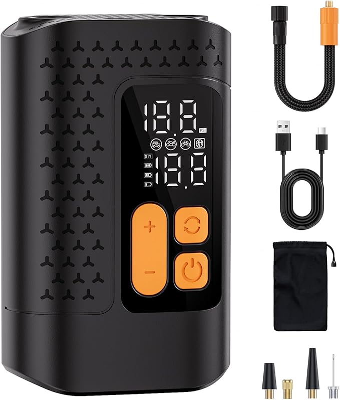 Electric Bike Pump, 160PSI Mini Bike Tire Pump, 4X Fast Bicycle Pump with Digital Pressure Gauge, Bike Air Pump with Presta Valves for Mountain Bike, Moto, Road Bike, Car and Balls