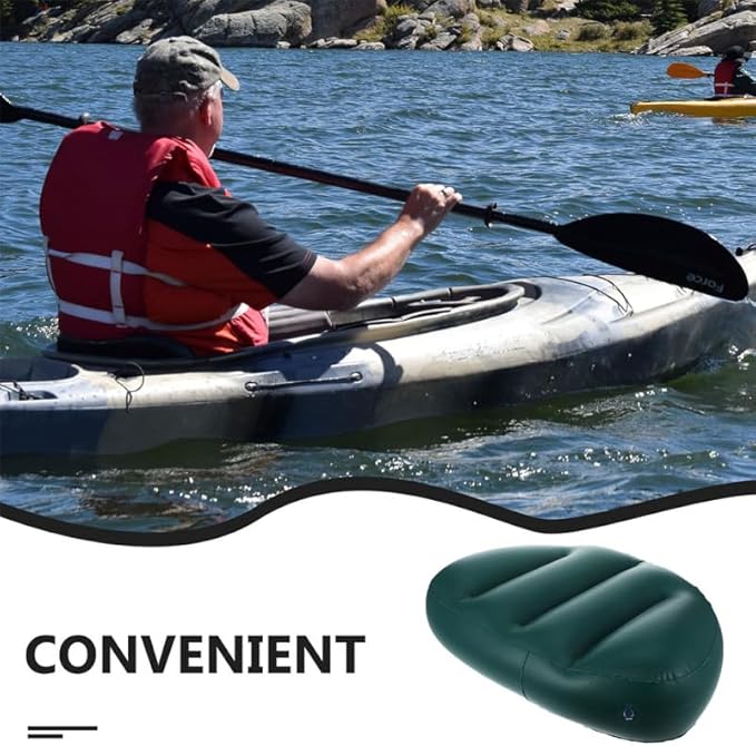 Housoutil Inflatable Boat Seat Cushion, 2PCS PVC Kayak Boat Seat Cushion for Canoeing, Camping, Foldable Design, Dark Green, 16.92 X 12.59 X 3.93 Inch