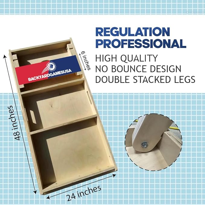 CornholeGamesUSA Pro Cornhole Boards Set | Made in USA | 3/4 Baltic Birch | No Bounce | Triple Thick Legs | Two Brace & Handles, Tournament 2x4 Regulation Set with Score Tower & Cornhole Bags