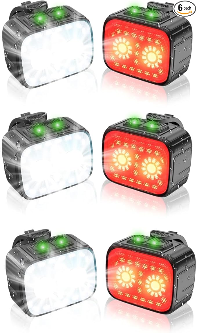 Bike Lights 3 Set, Rechargeable Bicycle Light Super Bright 8+12 Modes, IPX6 Waterproof Bike Lights for Night Riding Cycling Safety, Front and Rear Back Taillight, Long Battery Life