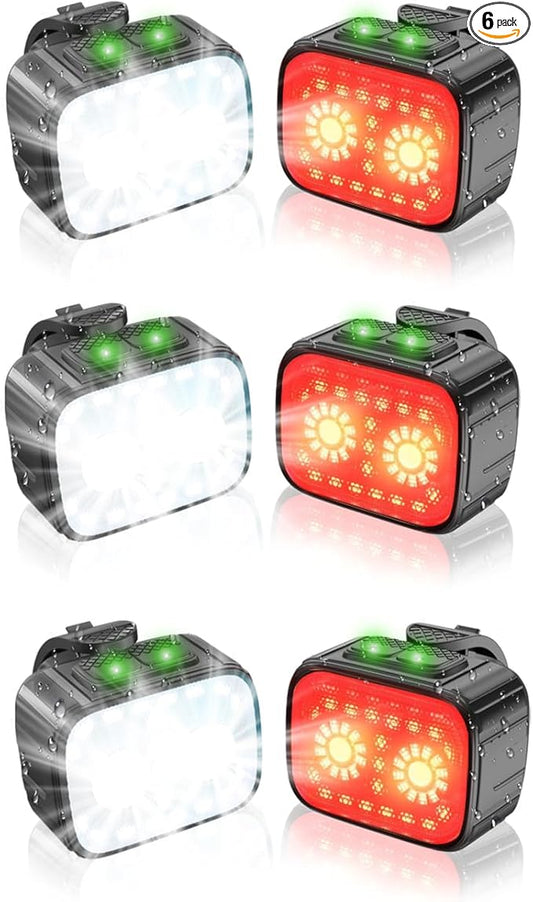 Bike Lights 3 Set, Rechargeable Bicycle Light Super Bright 8+12 Modes, IPX6 Waterproof Bike Lights for Night Riding Cycling Safety, Front and Rear Back Taillight, Long Battery Life