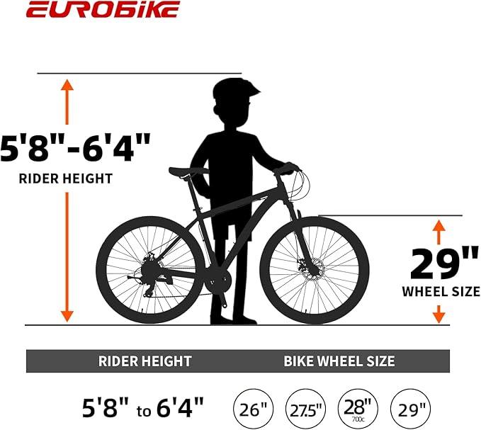 EUROBIKE 29” /27.5" Mountain Bike，29" Men Mountain Bike, Lightweight Aluminum Frame,Front Suspension Daul Disc Brakes 21 Speed Bicycles for Mens Bikes Mountain Bike for Adults