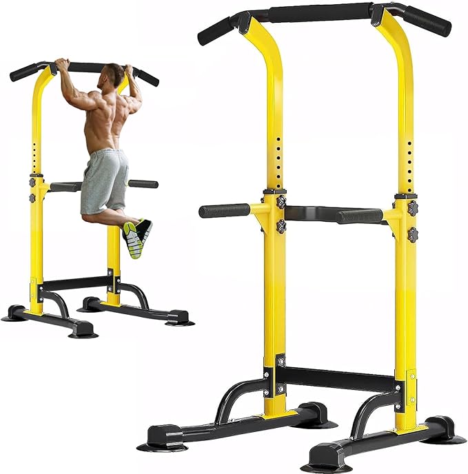 soges Power Tower Pull Up Bar Station, Free Standing Pull Up Rack Dip Station for Home Gym, Height Adjustable Home Strength Training Fitness Workout Equipment