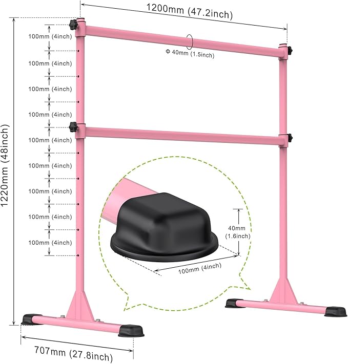 Dolibest Freestanding Ballet Bar, Height Adjustable Ballet Bar, Heavy Duty Dance Bar, with Non-Slip Rubber Pads, Enhanced Stability, Dance/Yoga/Fitness Stretching Bar, Ideal for Kids and Adults