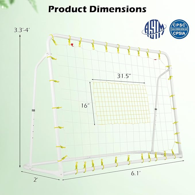 Goplus 6FT x4FT Soccer Net, 2 in 1 Soccer Rebounder Soccer Goal w/Shooting Auxiliary Area, 5 Adjustable Angles, Kids Youth Teens Soccer Practice Training Equipment for Backyard