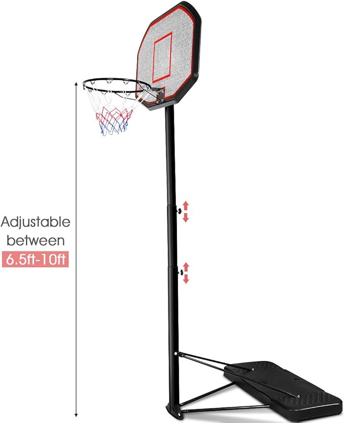 Giantex Portable Basketball Hoop Stand, Adjustable Height 6.5-10 ft, 43Inch Backboard, Portable Basketball Hoop & Goal Basketball System Stand for Kids Youth Indoor Outdoor Use